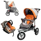 Poussette 3 roues combin&eacute; 2 en 1- Orange-gris