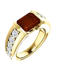 14K Yellow Gold 9.00x7.00mm Emerald Cut Mozambique Garnet and Diamond Ring -- LIFETIME WARRANTY