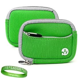Green point and shoot digital camera case with Unique Full access Zipper Opening and Extra Padded Walls for all models of your Canon Powershot A1200 , A2200 , A2300, A2400 IS , A3300 , A3400 , A4000 + Green Vangoddy Bracelet!!!