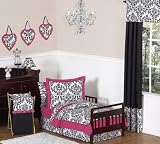 Hot Pink, Black and White Isabella Girls Toddler Bedding by JoJO Designs 5pc Set