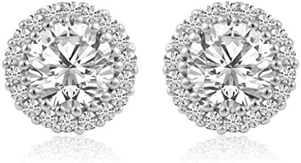 sterling silver cz halo setting studs earrings