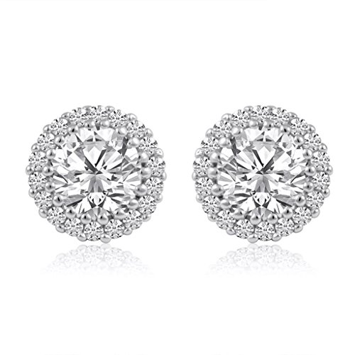 sterling silver cz halo setting studs earrings
