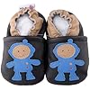 Kidzuu Soft Sole Baby Infant Leather Crib Shoes Black Blue Astronaut Beige Detail