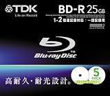 TDK データ用ブルーレイディスク 25GB BD-R(1回録画用) 2X ホワイトワイドプリンタブル 5mmケース 5枚パック BRD25PWA5S