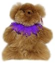 Alpaca Bear. Genuine Dark Colored Alpaca Teddy Bear With Purple Rhinestones Collar. 14 Inches high.