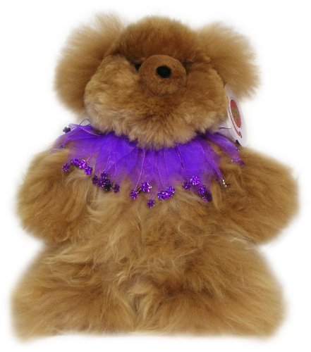51RwWAa5T1L Alpaca Bear. Genuine Dark Colored Alpaca Teddy Bear With Purple Rhinestones Collar. 14 Inches high.
