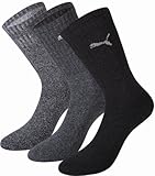 Puma Crew Sock (Pack of 3) - Grey/Grey, Size 12-14