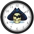 Skull with Eye Patch and Three Corner Hat - Pirate Theme - JP Wall Clock by WatchBuddy Timepieces (White Frame)