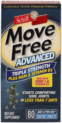 New - Schiff Move Free Advanced Triple Strength Plus MSM and Vitamin D3 - 80 Coated Tablets