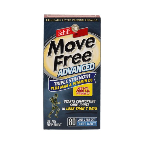 New - Schiff Move Free Advanced Triple Strength Plus MSM and Vitamin D3 - 80 Coated Tablets