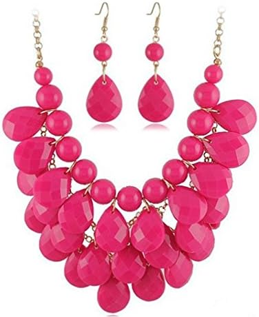 Mini Coral Statement Bib Bubble Necklace Set Red With Earrings For Women Gold Vintage Beaded Teardrop Pendant Necklaces Jewelry Sets