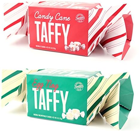 Saltwater Taffy Candy Cane and Eggnog Set of Two 6 Ounce Boxes Kosher Certified Stocking Stuffers or Christmas Gift by Sweets