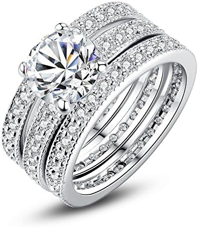 Fashion Promise Love Gift White Gold Plated Brass Inlay AAA Cubic Zircon Set of 3 Engagement Ring for Women Men Hot sale