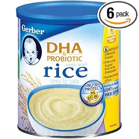 Gerber Cereal, Rice Single Grain (with DHA and Probiotic), 8-Ounce Canisters (Pack of 6)