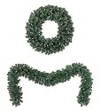 GKI/Bethlehem Lighting Pre-Lit PVC 24-Inch Wreath and 6-Foot Garland with 50 Clear Mini Lights, Sierra