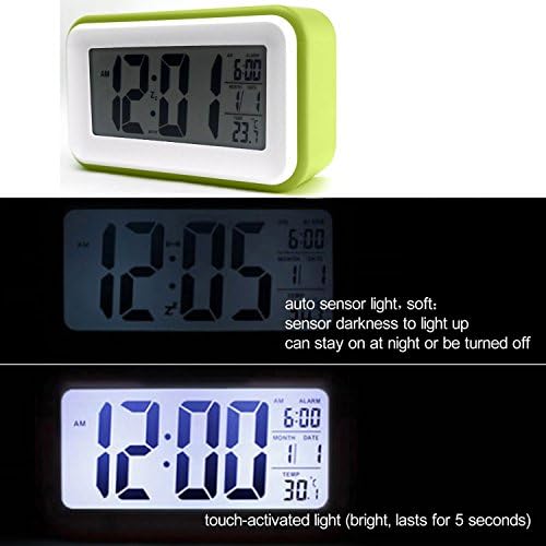 Touch Alarm Clock Date Temperature Display,3 Different Alarm Times, Repeating Snooze, Auto Sensorlight + Touch Nightlight, Alarm for Daily/weekdays,the Alarm Clock Can Be an External Power Supply,4.5 Inches Display (Green)