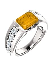 Platinum 9.00x7.00mm Emerald Cut Citrine and Diamond Ring -- LIFETIME WARRANTY