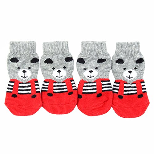 Weixinbuy Pet Puppy Dog Anti-slip Cotton Knit Socks 4pcs/set Red X-Small