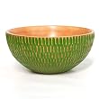 EXP Handmade Mango Wood Decorative Ridge Bowl With Etched Lime Green Design