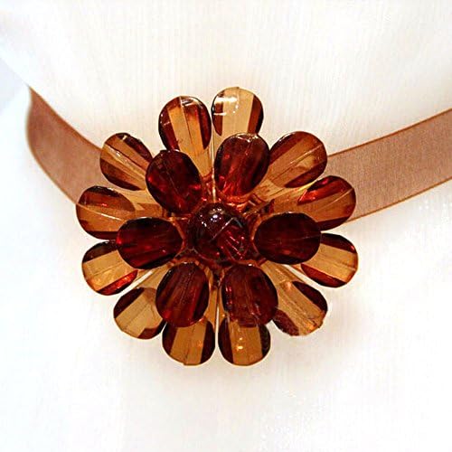 2 Piece Crystal Magnetic Window Curtain Drapery Tie Back Clips Hold Backs - No Mounting Hardware Needed (Brown, Flower)