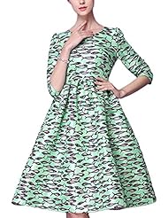 Sexy Floral Print Fall Bubble Dress Pleated Polyester  Dress