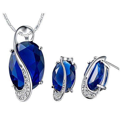 J.MOSUYA Swarovski Element Crystal Jewelry Set For Women, 18k White Gold Plated Necklace Earring Set