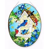 Birdhouse Metal-Framed Stained Glass Art Panel Suncatcher 17.25 W X 23 H Joan Baker Designs APM810 by 