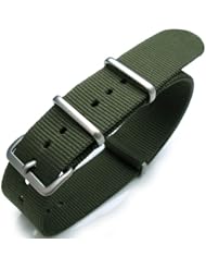Nato 22mm Heat Sealed Nylon Watch Strap, Brushed Buckle - Forest Green