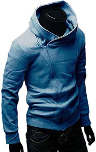QUIZAS PASION Men's Oblique Zipper Slim Fit Casual Hoodie Outwear Coat(Denim Blue,M(38))