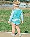RuffleButts® Infant / Toddler Girls Aqua Striped Polka LS Rash Guard Bikini