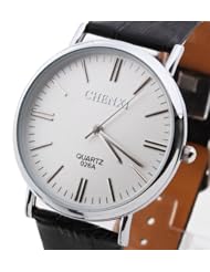 Unisex Wristwatch Wrist Watch Quartz Movement Black PU Band Strap Round Dial