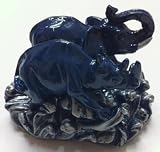 Blue Rhinoceros and Elephant Statue Figurine