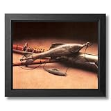 Vintage Old Fishing Wood Pole And Lures Photo Picture Framed Art Print
