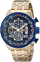 Invicta Aviator Men's Quartz Watch with Blue Dial  Chronograph display on Gold Stainless Steel Plated Bracelet 19173