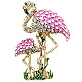 Adorable Baby Mom Pink Bird Flamingo Pin Brooch Clear Stones Gold Tone Animal Jewelry