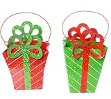 8 Christmas Brites Red Gift Box Basket Ornament