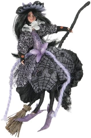 8" Pose-able Halloween Witch with Broomstick - Purple W20803