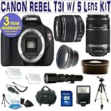 BRAND NEW CANON REBEL T3I (EOS 600D) w/ CANON 18-55 IS LENS + CANON 55-250 IS LENS + 500 PRESET LENS + .45X WIDE ANGLE LENS + 2X TELEPHOTO LENS + 16GB HIGH SPEED MEMORY CARD CLASS 10 + 3 YEAR CELLTIME WARRANTY