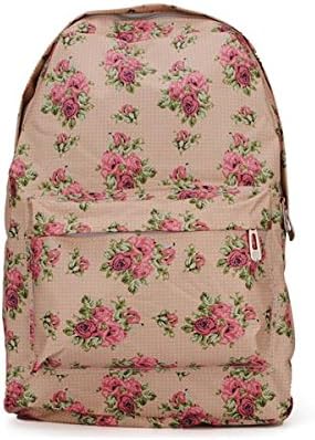 Feelmaker Floral Print Canvas Backpack Schoolbag (Beige)