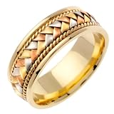 18K Tri Color Gold comfort fit Basket Weaved Braided Men's Wedding Band