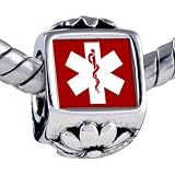 Pugster Pandora Style Bead Sign Medical Alert Photo Flower European Charm Beads Fits Pandora Bracelet
