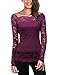 DJT Womens Boat Neck Floral Lace Raglan Long Sleeve Shirt Top