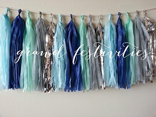 DIY Paper Tissue Tassel Garland Light Blue Royal Blue Mint Silver Grey Birthday Wedding Bridal Baby Shower Graduation Party Tassel Kit- Let Your Dream Set Sail