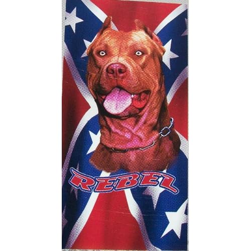 Pitbull Dog Rebel Flag Beach Towel