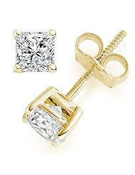 0.55 Carat D/VVS1 Princess Certified Diamond Solitaire Stud Earrings in 18k Yellow Gold