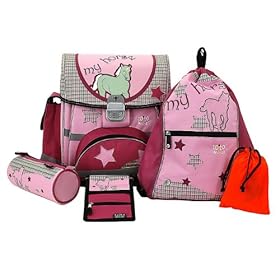 Friedrich Lederwaren 50060-9 - Set scuola composto da zaino, zainetto, astuccio, portafogli e sacchetto