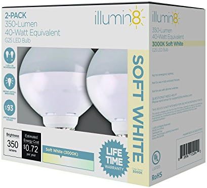 Illumin8 G25 Home-Decor LED Light Bulb, Non-Dimmable, 6 watt (40w Equiv), 2 Pack - I8G25-40.350.6.1SF(2PK)