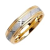 Narrow Cross Pattern Designer Men's 6 mm 14K Two Tone Gold Comfort Fit Wedding Band