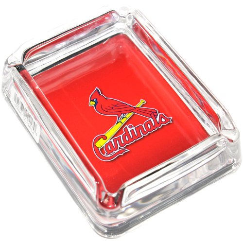 Image of St. Louis Cardinals Glass Ashtray - Dimensions 3 Inch x 4 Inch - Simulated Black Velvet Botton