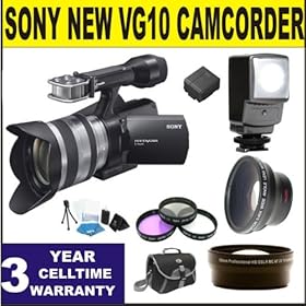 Sony HDR PJ10 Camcorder w/ .45x Wide Angle Lens + 2x Telephoto Lens + 3 Piece Filter Kit + LED Video Light + 3 Year Celltime Warranty